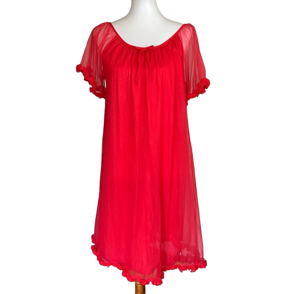1960s Erica Loren New York Red Babydoll Gown